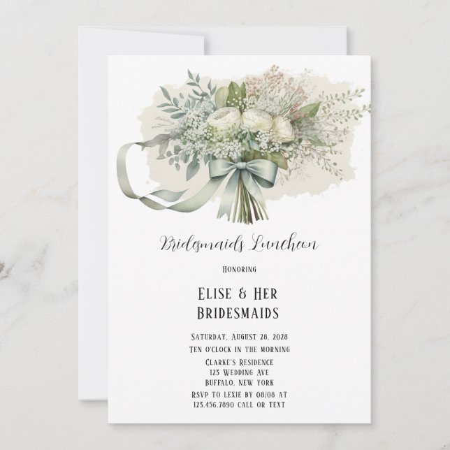 Bridesmaids Bouquet von Peonies Blume Luncheon Einladung (Vorderseite)