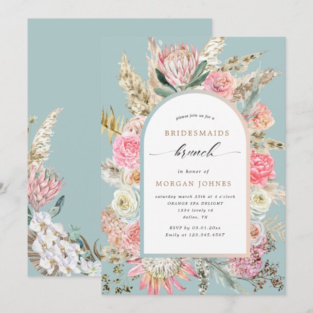 Bridesmaids de Bohême Floral Invitation Brunch (Devant / Derrière)