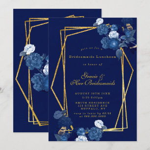 Bridesmaids Floral Bleu & Or Invitations de déjeun