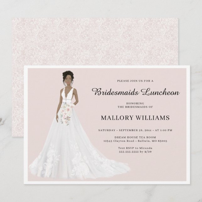 Bridesmaids Luncheon Bridal Gown Einladung (Vorne/Hinten)
