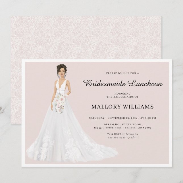 Bridesmaids Luncheon Bridal Gown Einladung (Vorne/Hinten)