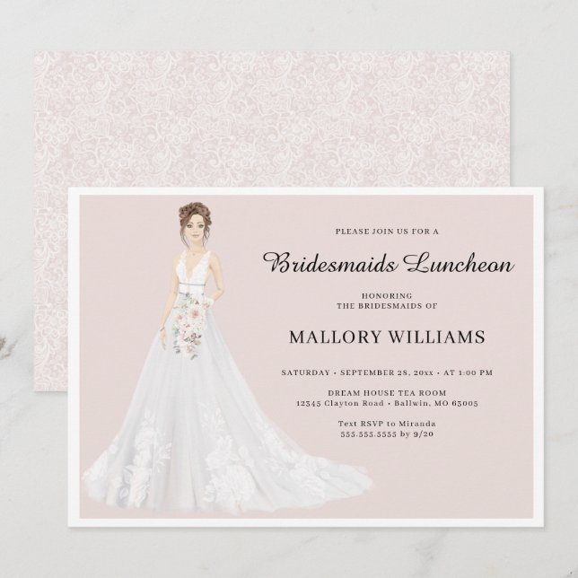 Bridesmaids Luncheon Bridal Gown Einladung (Vorne/Hinten)