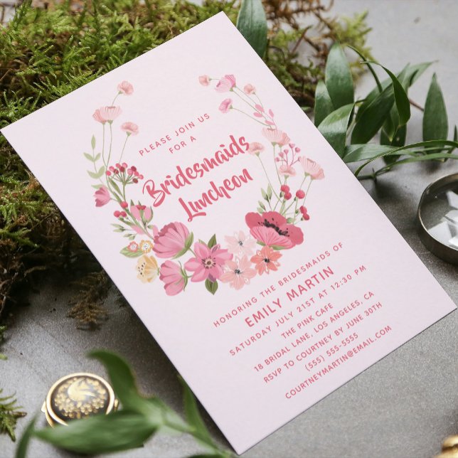 Bridesmaids Luncheon Floral Pink Brautparty Einladung (Von Creator hochgeladen)
