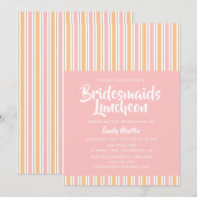 Bridesmaids Luncheon Modern Pink Gold Einladung (Vorne/Hinten)