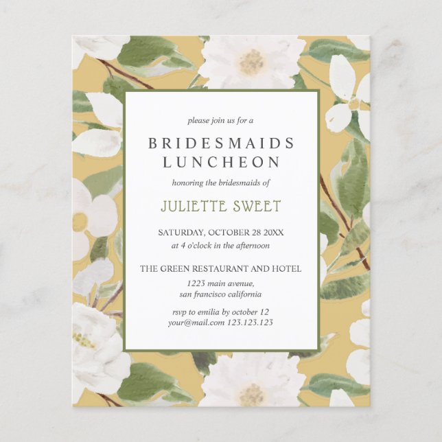 Bridesmaids Luncheon | Weiße Blume Blätter gelb (Vorderseite)