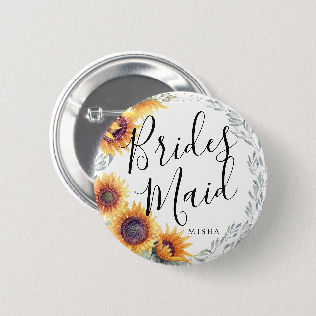 Bridesmaids Sunflower Florals Individuelle Name Ho Button (Vorne & Hinten)