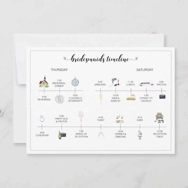 Bridesmaids Wedding Day Timeline of Events Program (Vorderseite)