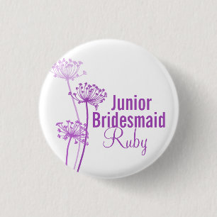 Bridesmaidwedding Buttonjuniorknopf der lila Blume Button