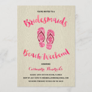 Bridesmaier Beach Weekend mit Pink Imitats Glitzer Einladung