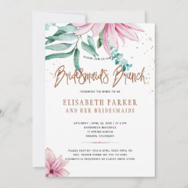 Bridesmaier brunch Rosa Blumenglas Brautparty Einladung