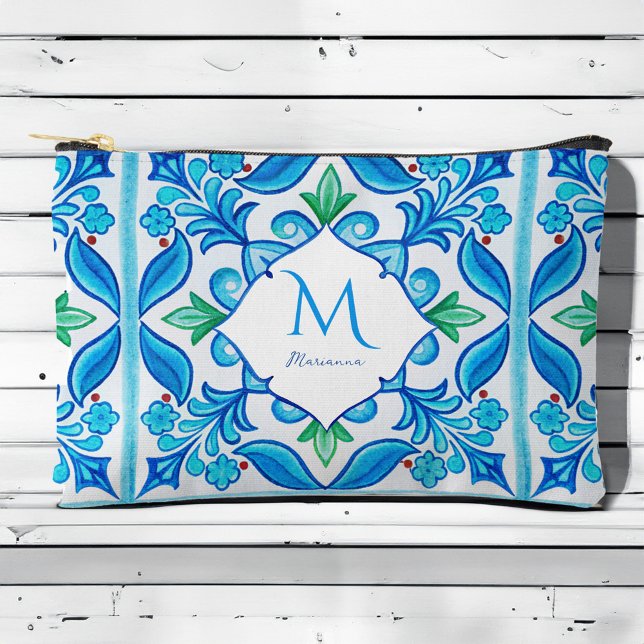 Bridesmaier gibt Aqua Blue Talavera mit Monogramm Zubehörtasche (Bridesmaids gifts Aqua Blue Talavera customized monogrammed Accessory Pouch personalized name bag)
