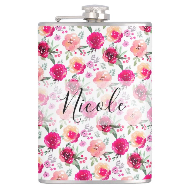 Bridesmaier Gift Watercolor Floral Flachmann (Vorderseite)