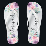 Bridesmaier Typografie farbenfrohe Blume Bouquet Flip Flops<br><div class="desc">Elegante,  moderne Bräunungstypografie mit farbenfrohen Aquarellbäumen Blume.</div>