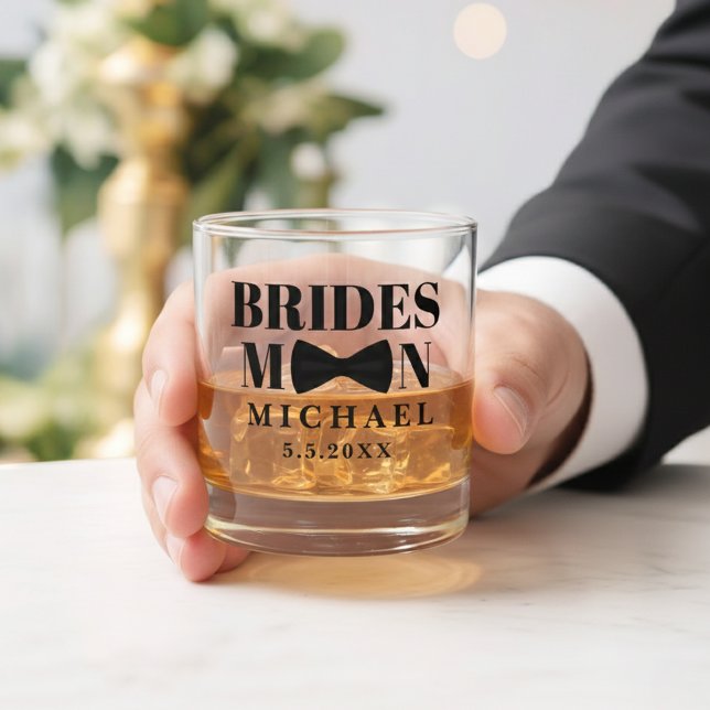 BRIDESMAN-Krawatte-Bogen-Hochzeit personalisiert Whiskyglas (Von Creator hochgeladen)