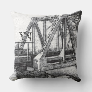 Bridge alte pencilart Monochrome Schwarz & Weiß Kissen
