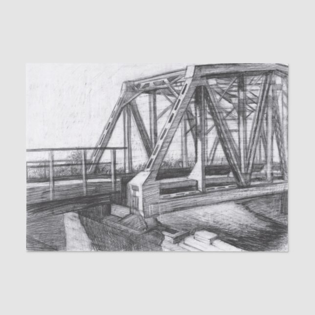 Bridge alte pencilart Monochrome Schwarz & Weiß Seidenpapier (Vorderseite)