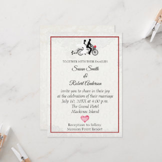 Bridge and Groom on Tandem Bicycle Wedding Invitat Einladung
