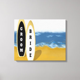 Bridge and Groom Surf Boards Wrapped Canvas Art Leinwanddruck