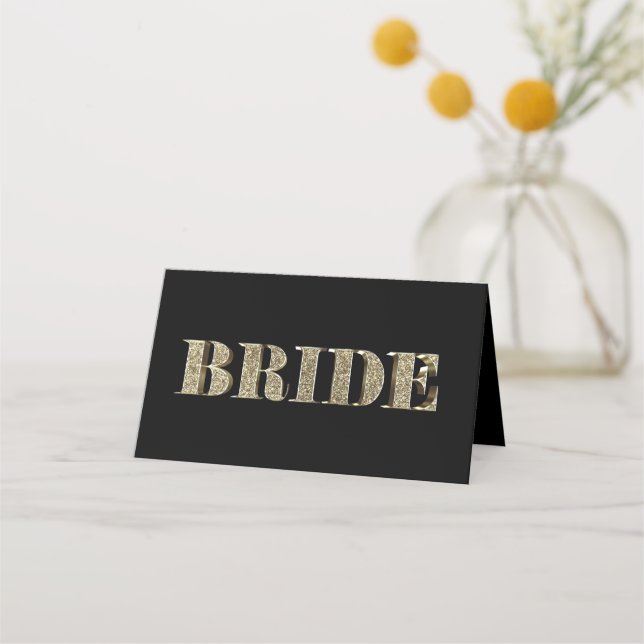 Bridge Black and Gold Golden Glitzer Typografie Platzkarte (Vorderseite)