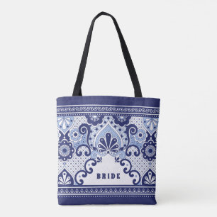Bridge Blue & White Mexican Talavera Tile Tote Bag Tasche