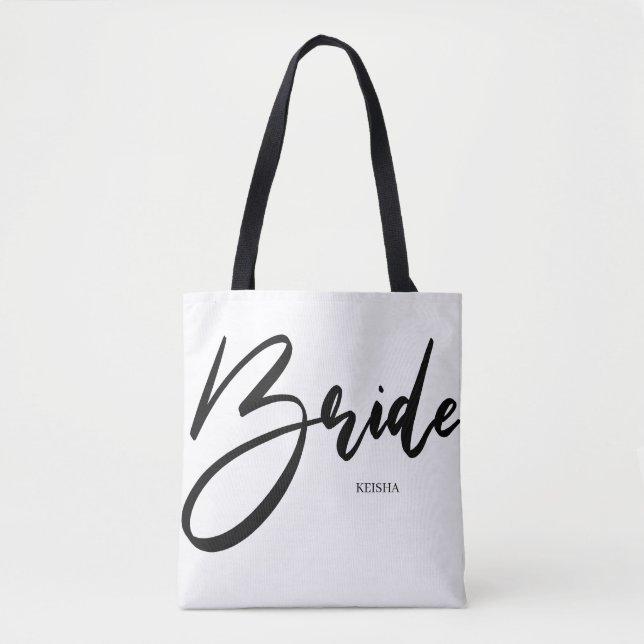 Bridge Chic Black and White Calligraphy Custom Tasche (Vorderseite)