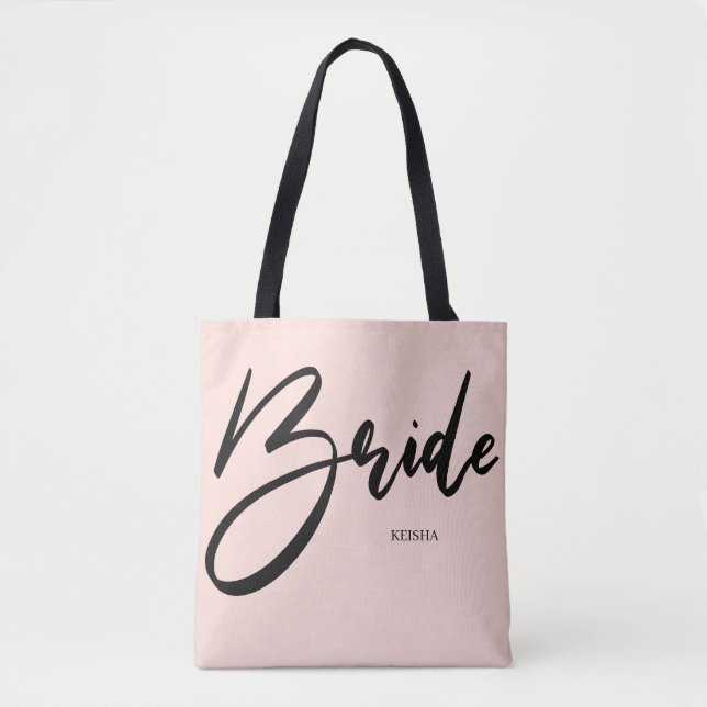 Bridge Chic Blush Pink und Black Handwriting Tasche (Vorderseite)