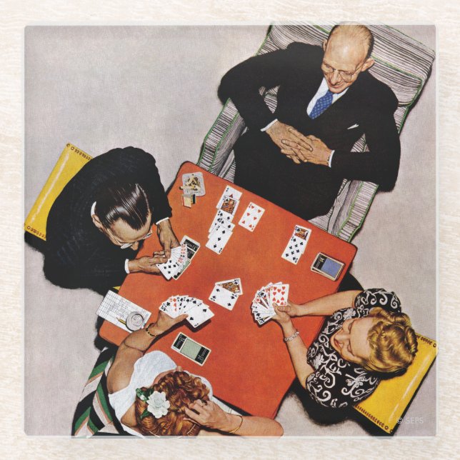 Bridge Game von Norman Rockwell Glasuntersetzer (Vorderseite)