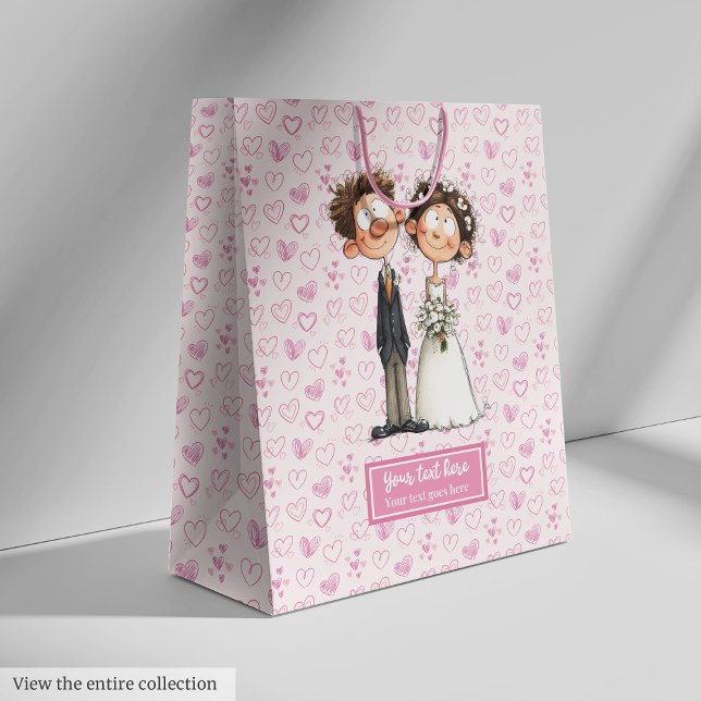 Bridge Groom Cartoon Geschenktasche Wasserfarbe Fu Mittlere Geschenktüte (Bride Groom Cartoon Gift Bag Watercolor Funny)