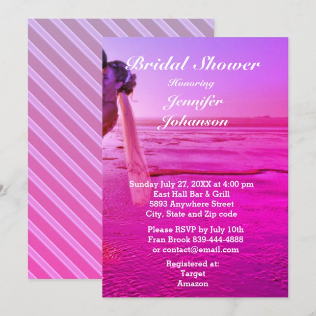 Bridge & Groom Lila Sunset Beach Brautparty Einladung (Vorne/Hinten)