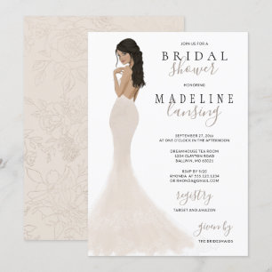 Bridge in Champagne Lace Gown Brautparty Einladung