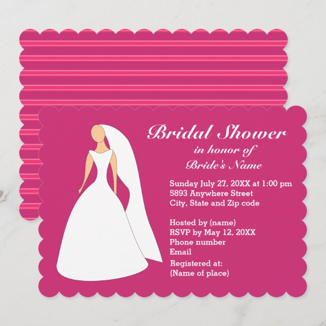 Bridge in Gown Bridal Dark Pink Brautparty Einladung (Vorne/Hinten)
