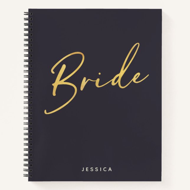 Bridge Minimalistisch Gold Letter Navy Personalisi Notizbuch (Vorderseite)