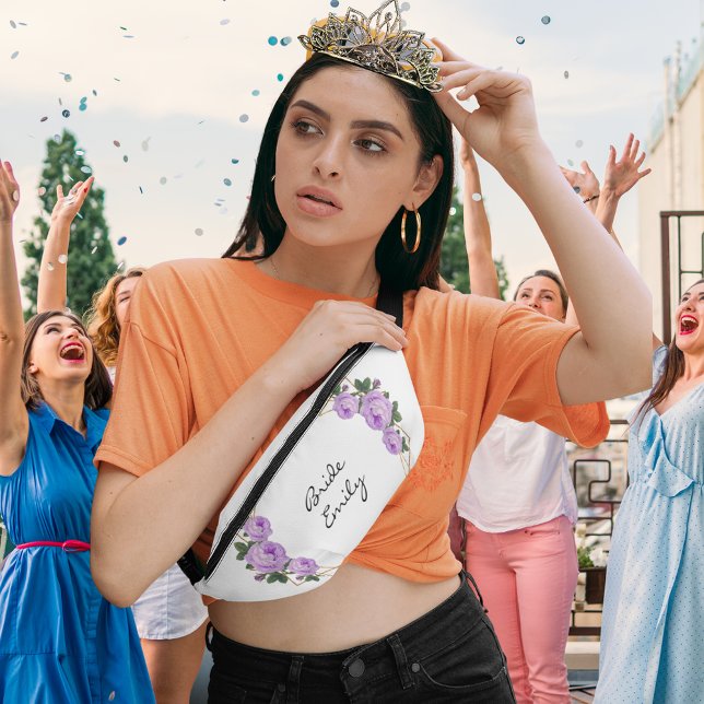 Bridge Name Lila Floral Elegante Gold Glitzer Geo Bauchtasche (Bride Name Purple Floral Elegant Gold Glitter Geo  Fanny Pack)