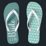 Bridge Personalisiert Wedding Türkis Flip Flops<br><div class="desc">Unsere maßgeschneiderten Braut-dreh-drehte sind mit viel Spaß für die Braut entworfen worden. Erstellen Sie Ihre individuellen Flip Flops,  um Ihren Hochzeitstag zu begehen. Ideal für Brautpartys,  Junggeselinnen-Abschiede und Hochzeiten am Strand!</div>