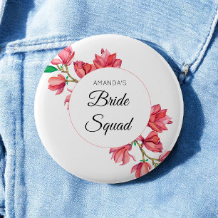 Bridge Squad Pink White Team Bride Floral Button