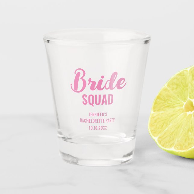 Bridge Squad Text Junggeselinnen-Abschied Brautpar Schnapsglas (Vorderseite)
