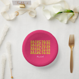 Bridge to be Gold Glitzer Text with name, Pink Pappteller