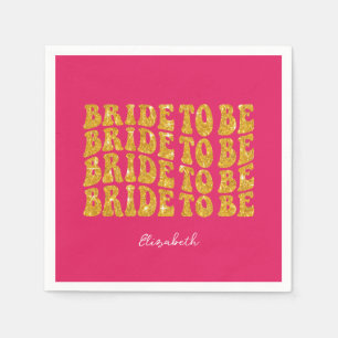 Bridge to be Gold Glitzer Text with name, Pink Serviette
