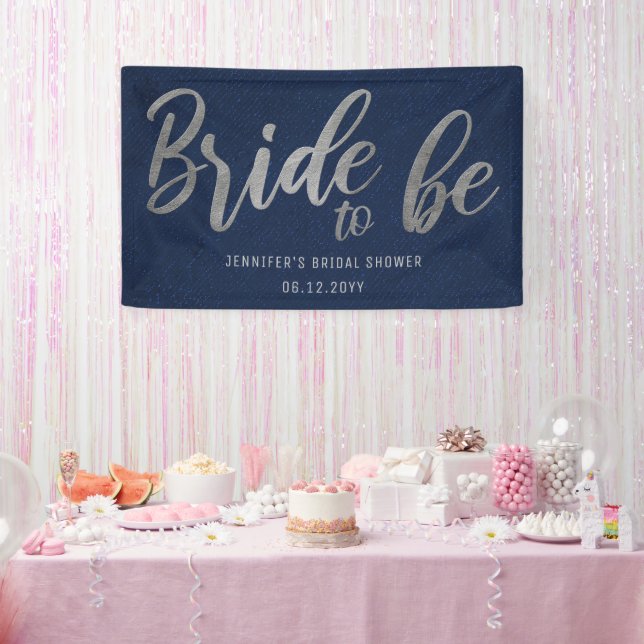 Bridge to be Silver Calligraphy Navy Brautparty Banner (Party)