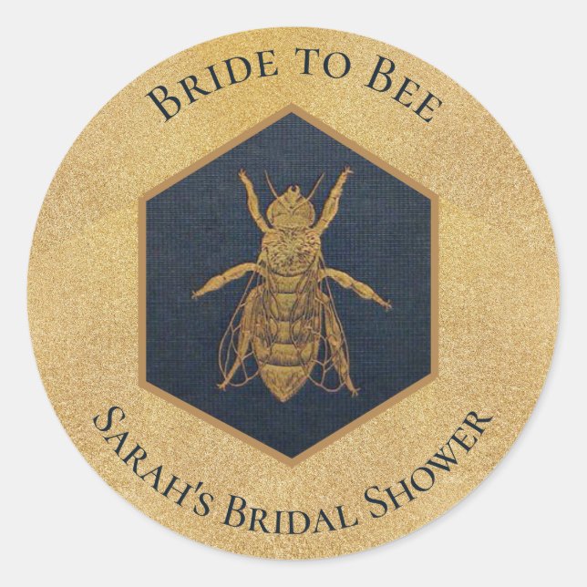 Bridge to Bee Honeycomb Brautparty Gold Honey Runder Aufkleber (Vorderseite)