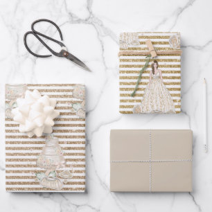 Bridge Wedding Cake Gold Glitzer Streifen Geschenkpapier Set