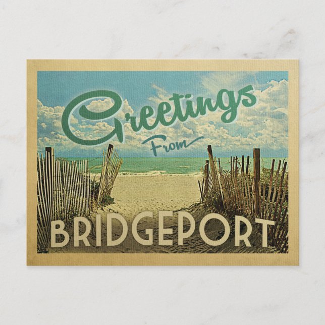 Bridgeport Beach Vintage Travel Postkarte (Vorderseite)