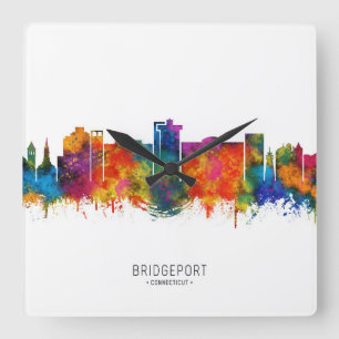 Bridgeport Connecticut Skyline Quadratische Wanduhr