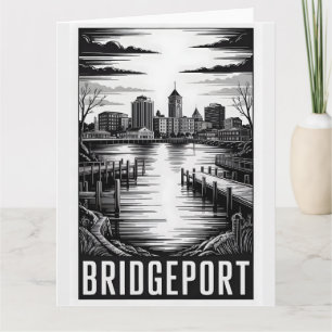 Bridgeport Connecticut Skyline Schwarz Weiß Holzsc Karte