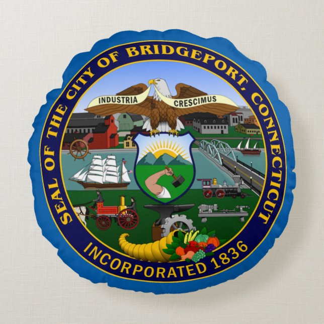 Bridgeport, CT-Siegel Rundes Kissen (Vorderseite)