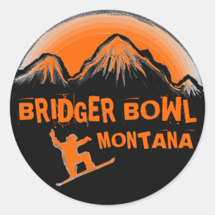 Bridger Bowl Montana Orange Snowboardaufkleber Runder Aufkleber