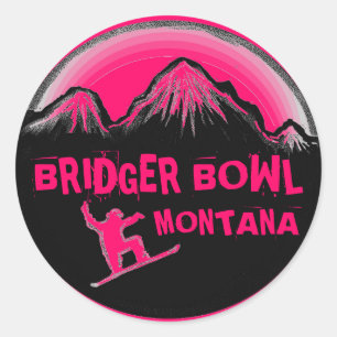 Bridger Bowl Montana Rosa Snowboardaufkleber Runder Aufkleber