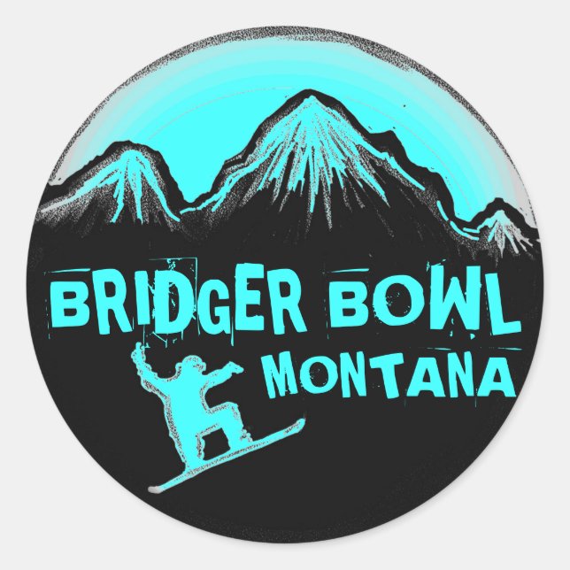 Bridger Bowl Montana Teal Snowboardaufkleber Runder Aufkleber (Vorderseite)