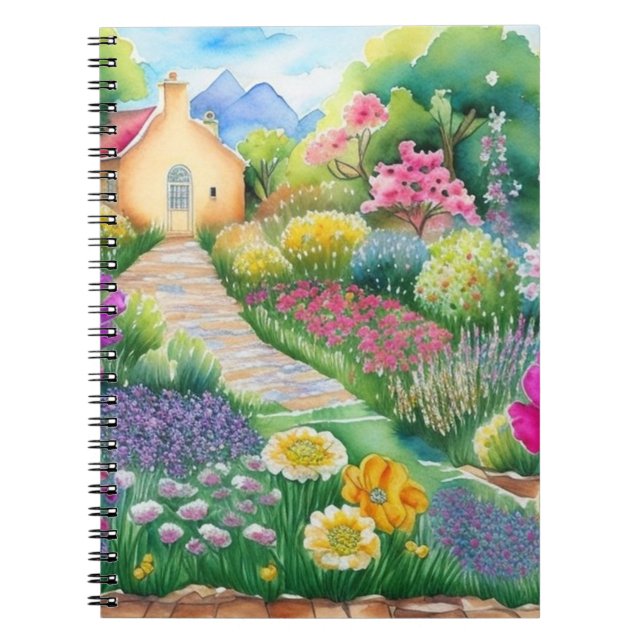 Bridgerton-inspiriert Aquarellblume Spiral Notizblock (Vorderseite)