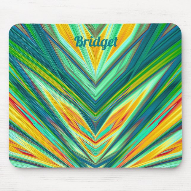 BRIDGET ~ Green Yellow Orange Fraktal Pattern Mousepad (Vorne)